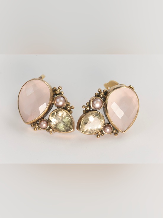 Jewelry - Stephen Dwek Earrings Pink Pearl, Blush Rose Quartz, Golden Citrine